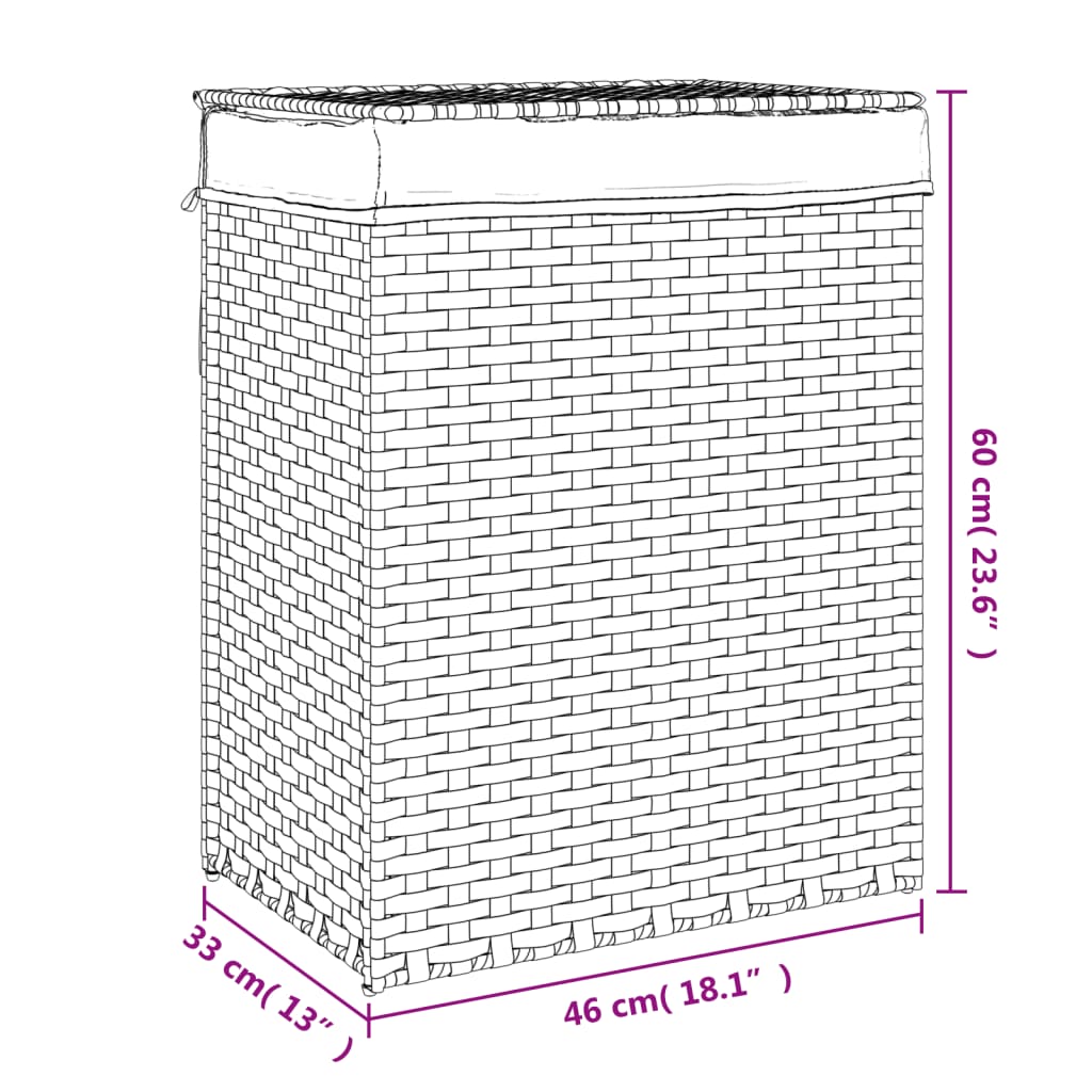 vidaXL Cesto para ropa sucia con tapa ratán marrón oscuro 46x33x60 cm