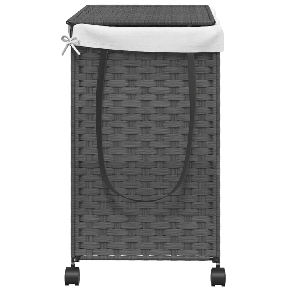 vidaXL Cesto para ropa sucia con ruedas ratán gris 60x35x60,5 cm