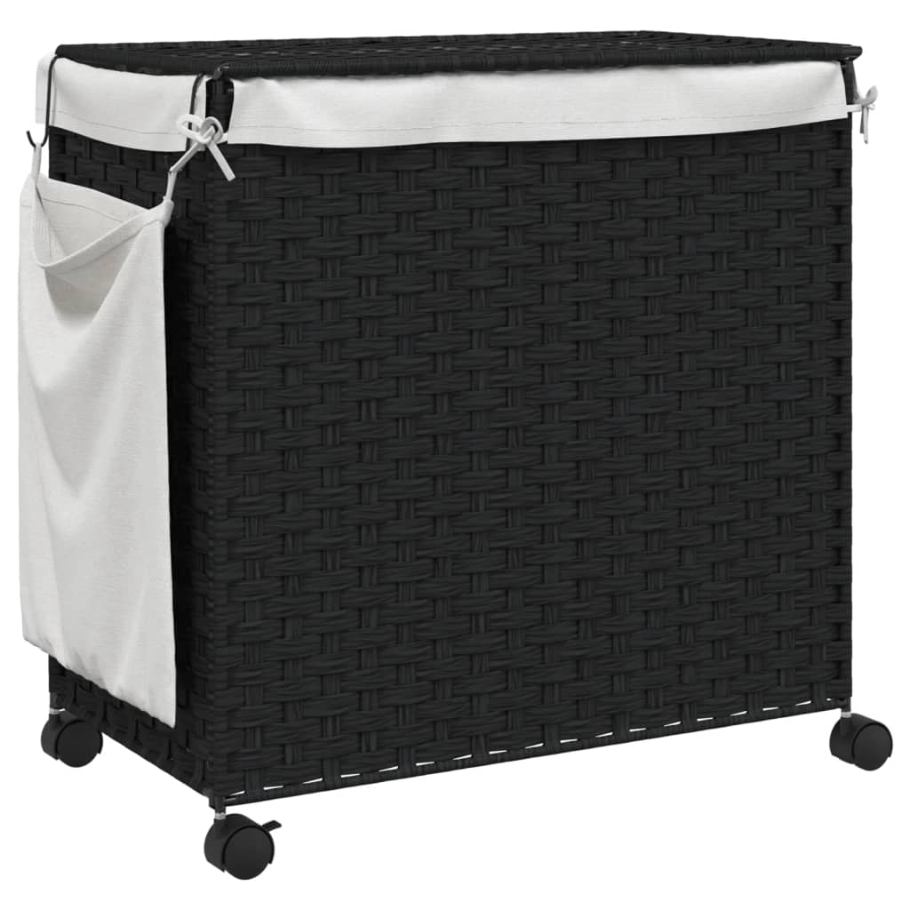 vidaXL Cesto para ropa sucia con ruedas ratán negro 60x35x60,5 cm