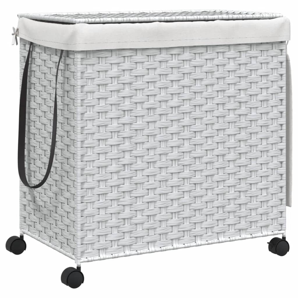 vidaXL Cesto para ropa sucia con ruedas ratán blanco 60x35x60,5 cm