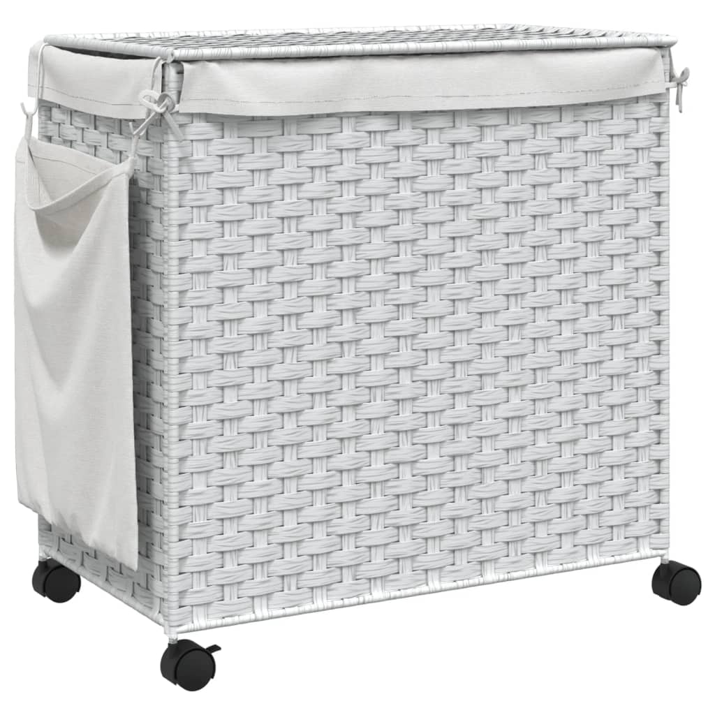 vidaXL Cesto para ropa sucia con ruedas ratán blanco 60x35x60,5 cm