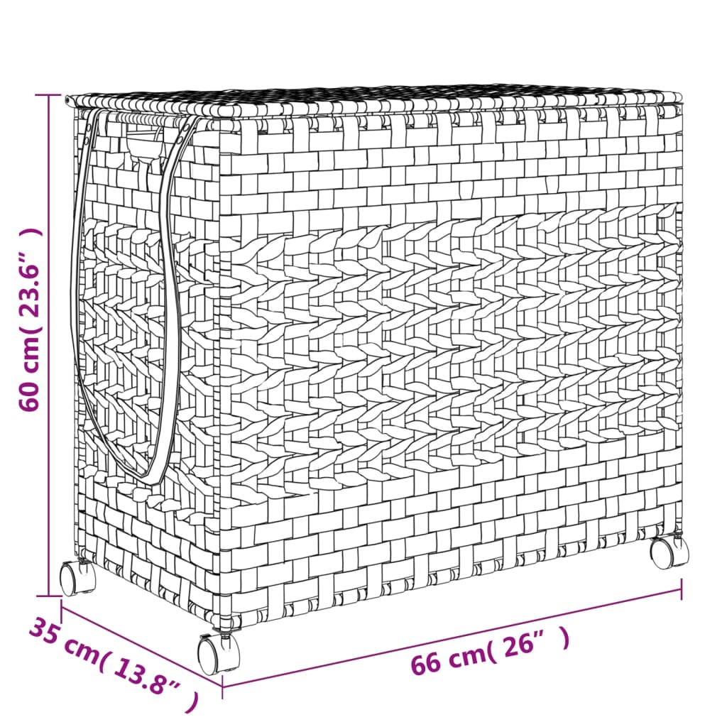 vidaXL Cesto para ropa sucia con ruedas ratán gris 66x35x60 cm