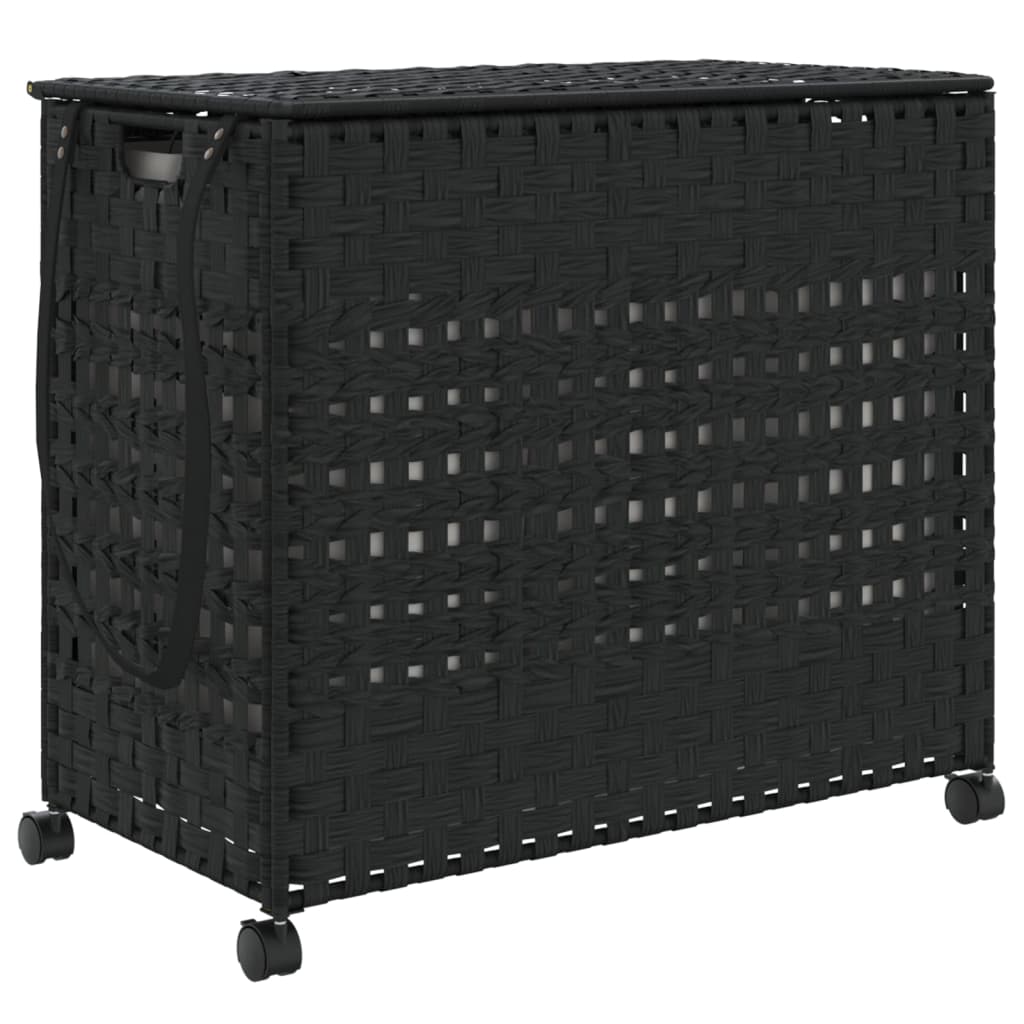 vidaXL Cesto para ropa sucia con ruedas ratán negro 66x35x60 cm