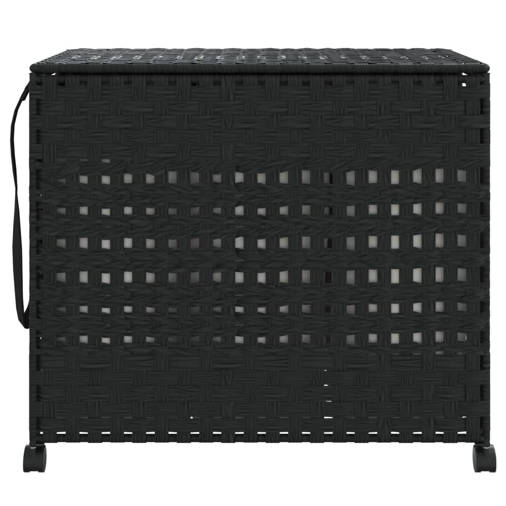 vidaXL Cesto para ropa sucia con ruedas ratán negro 66x35x60 cm