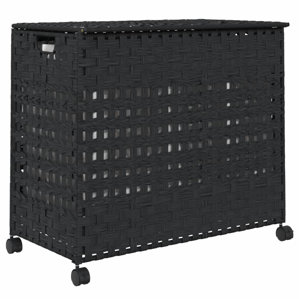 vidaXL Cesto para ropa sucia con ruedas ratán negro 66x35x60 cm