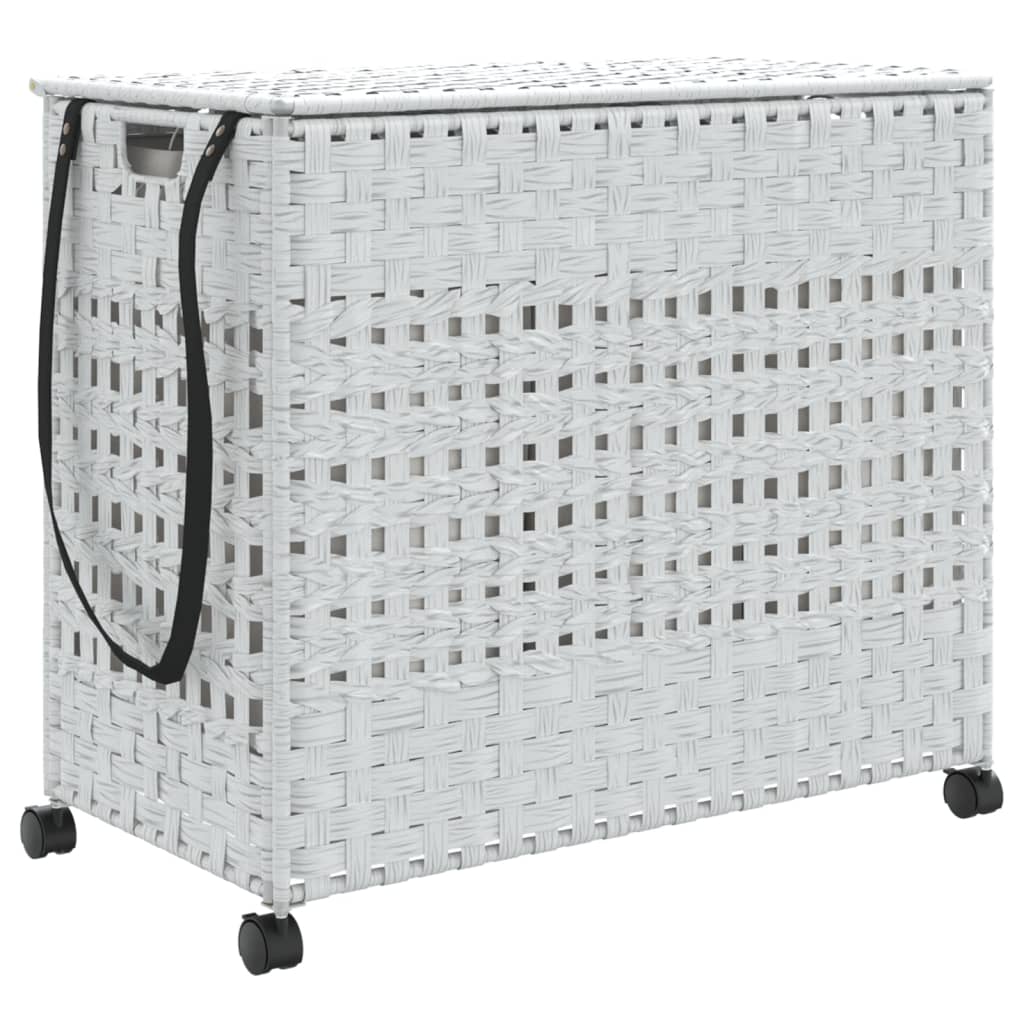 vidaXL Cesto para ropa sucia con ruedas ratán blanco 66x35x60 cm