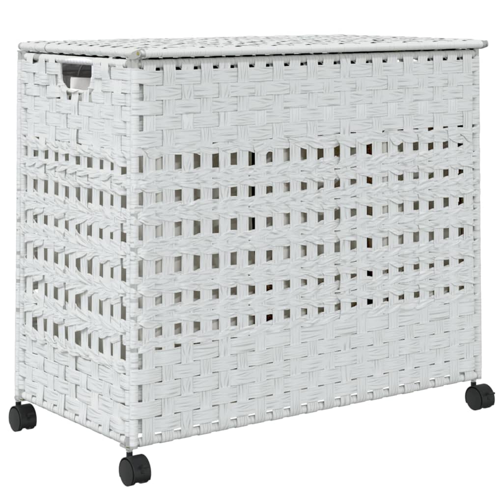 vidaXL Cesto para ropa sucia con ruedas ratán blanco 66x35x60 cm