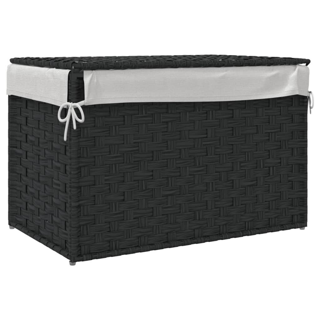 vidaXL Cesto de ropa sucia con tapa ratán sintético negro 55,5x35x34cm