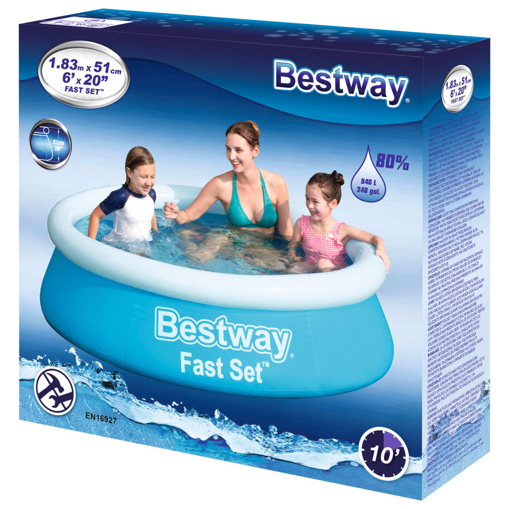 Bestway Piscina hinchable Fast Set redonda azul 183x51 cm