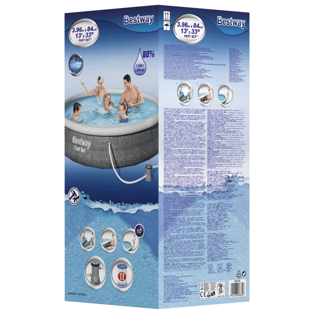 Bestway Piscina hinchable Fast Set con bomba 396x84 cm