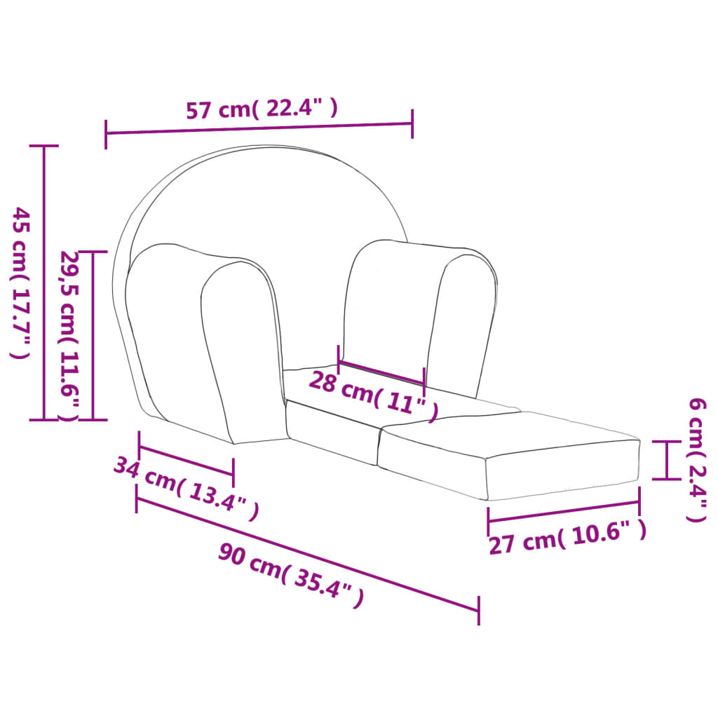 vidaXL Sofá cama infantil felpa suave gris claro