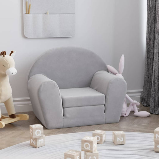 vidaXL Sofá cama infantil felpa suave gris claro