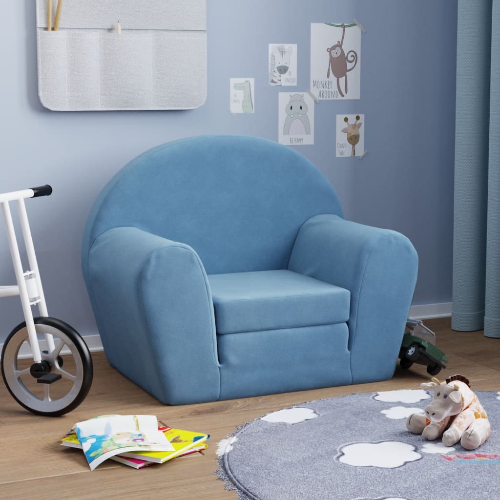 vidaXL Sofá cama infantil felpa suave azul