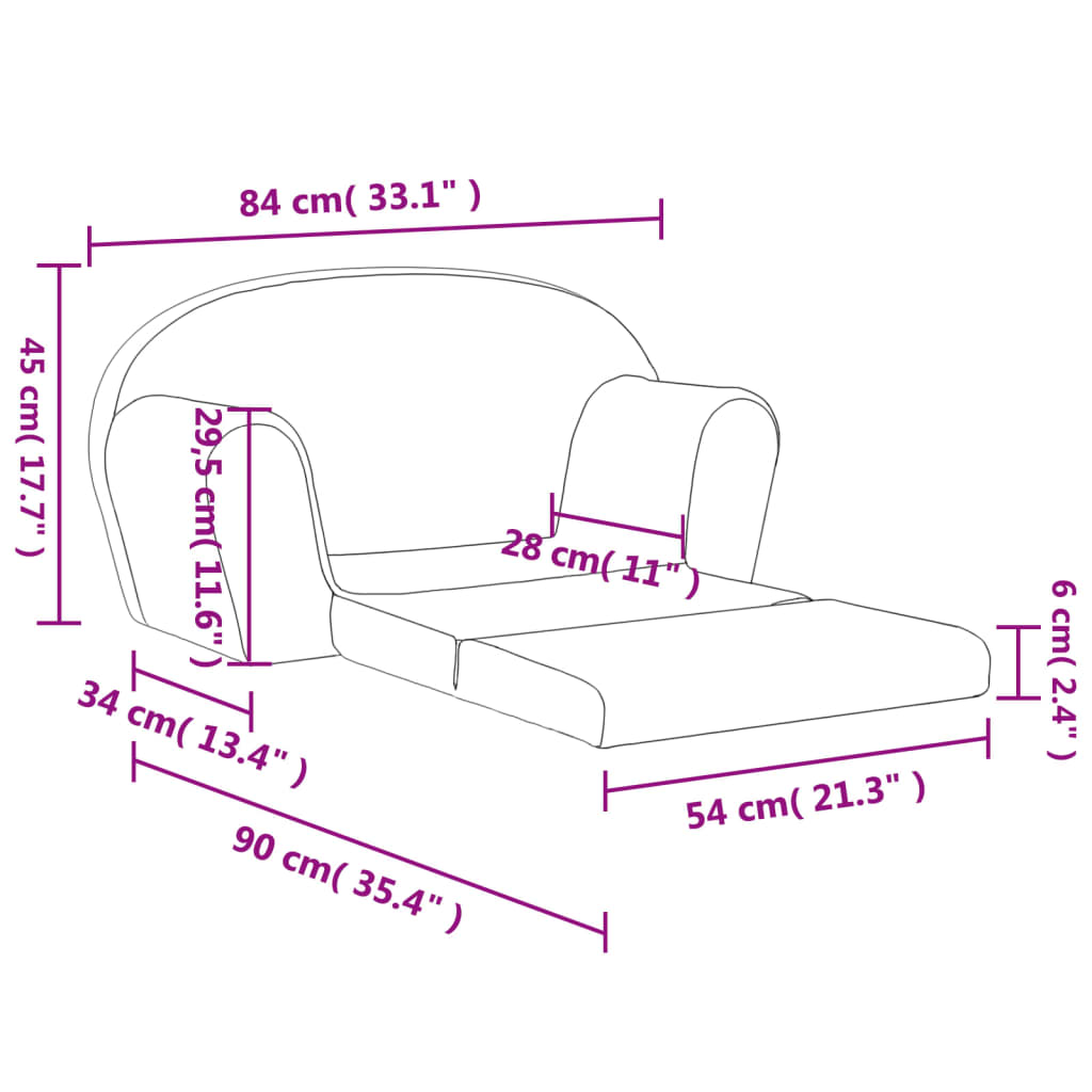 vidaXL Sofá cama de niños 2 plazas felpa suave gris claro