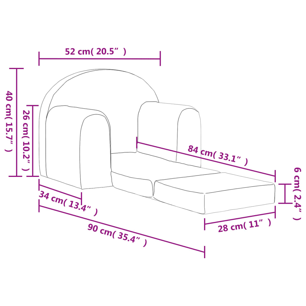 vidaXL Sofá cama infantil felpa suave gris antracita