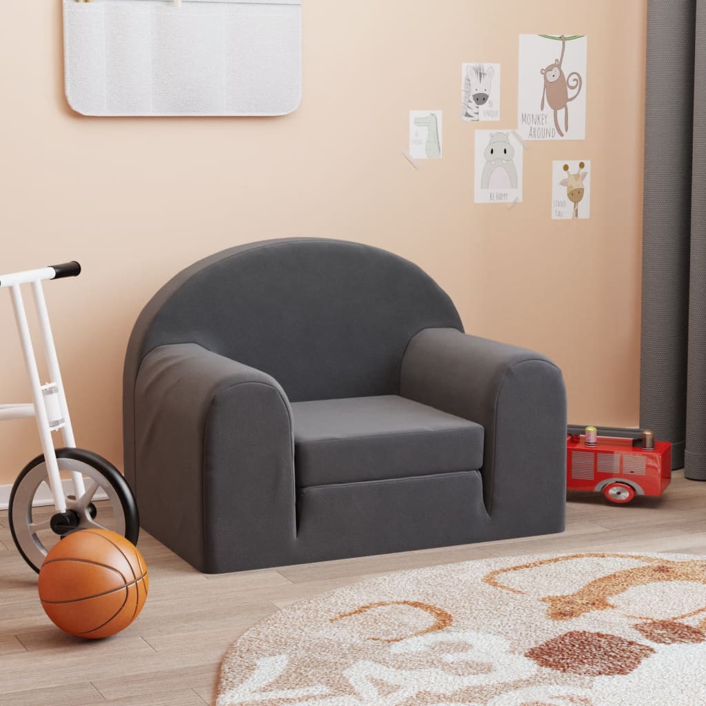 vidaXL Sofá cama infantil felpa suave gris antracita