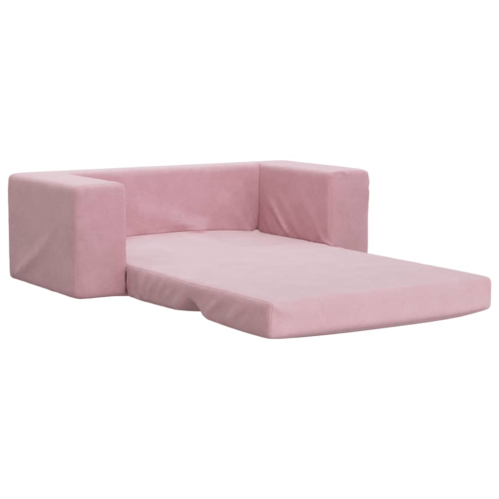 vidaXL Sofá cama para niños de 2 plazas felpa suave rosa