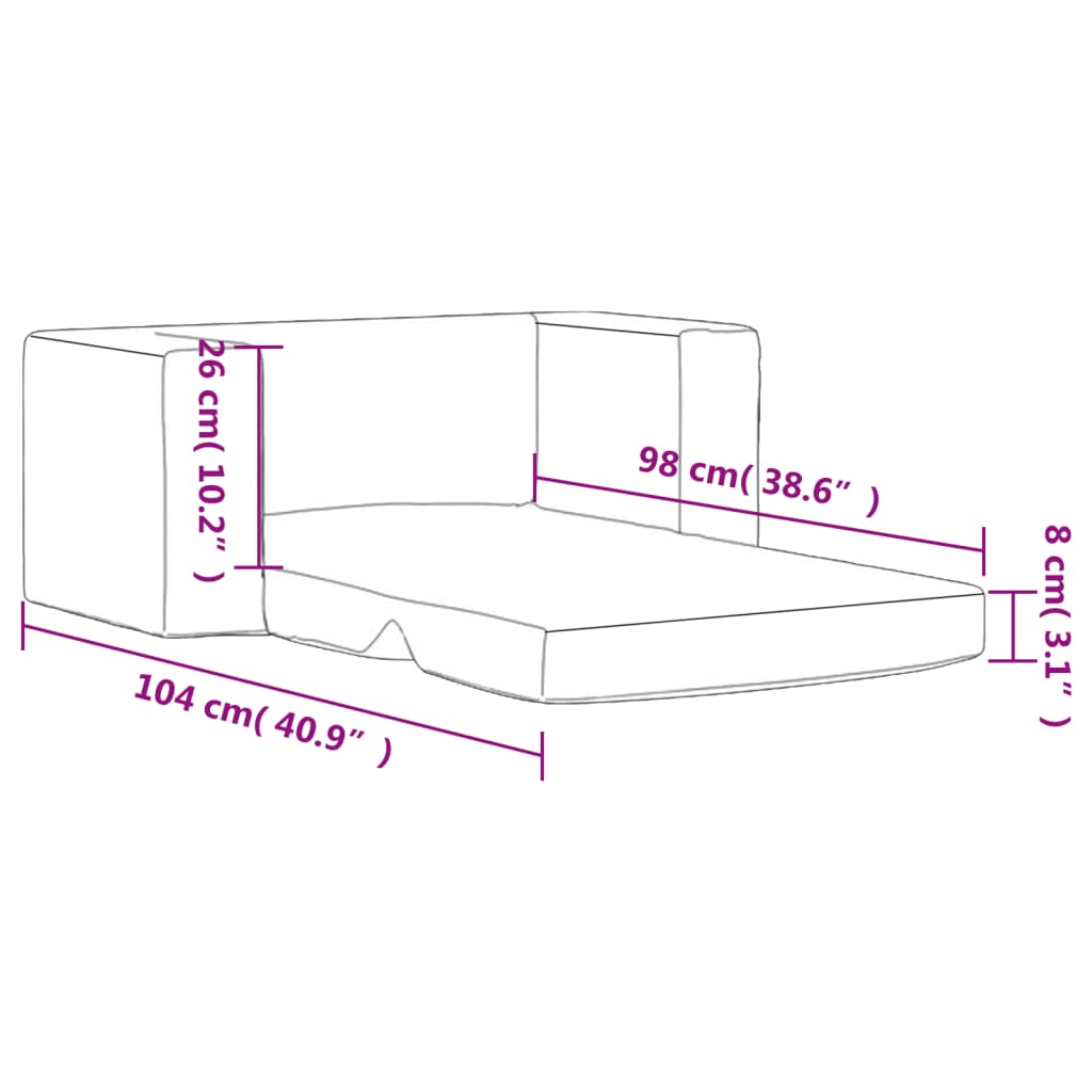 vidaXL Sofá cama de niños 2 plazas felpa suave gris claro