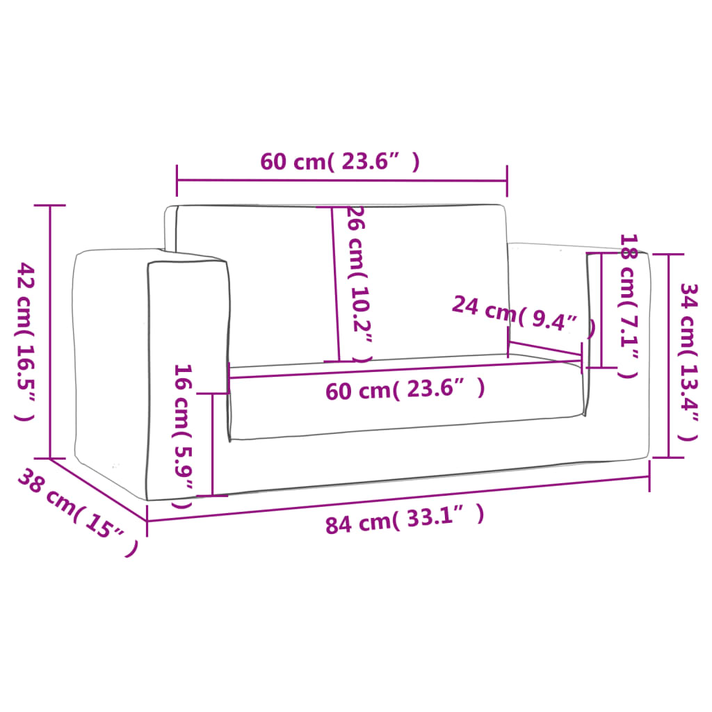 vidaXL Sofá cama de niños 2 plazas felpa suave gris antracita