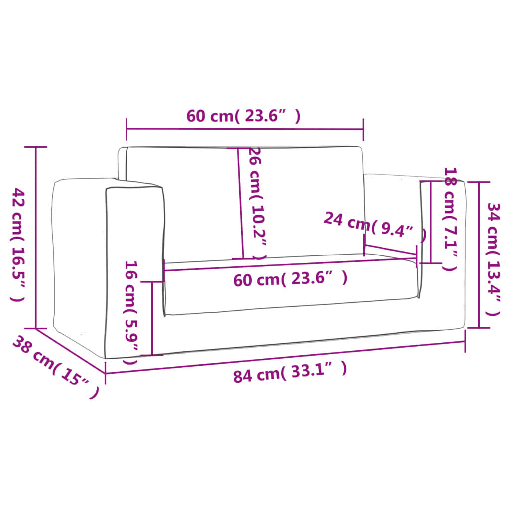 vidaXL Sofá cama para niños de 2 plazas felpa suave rosa