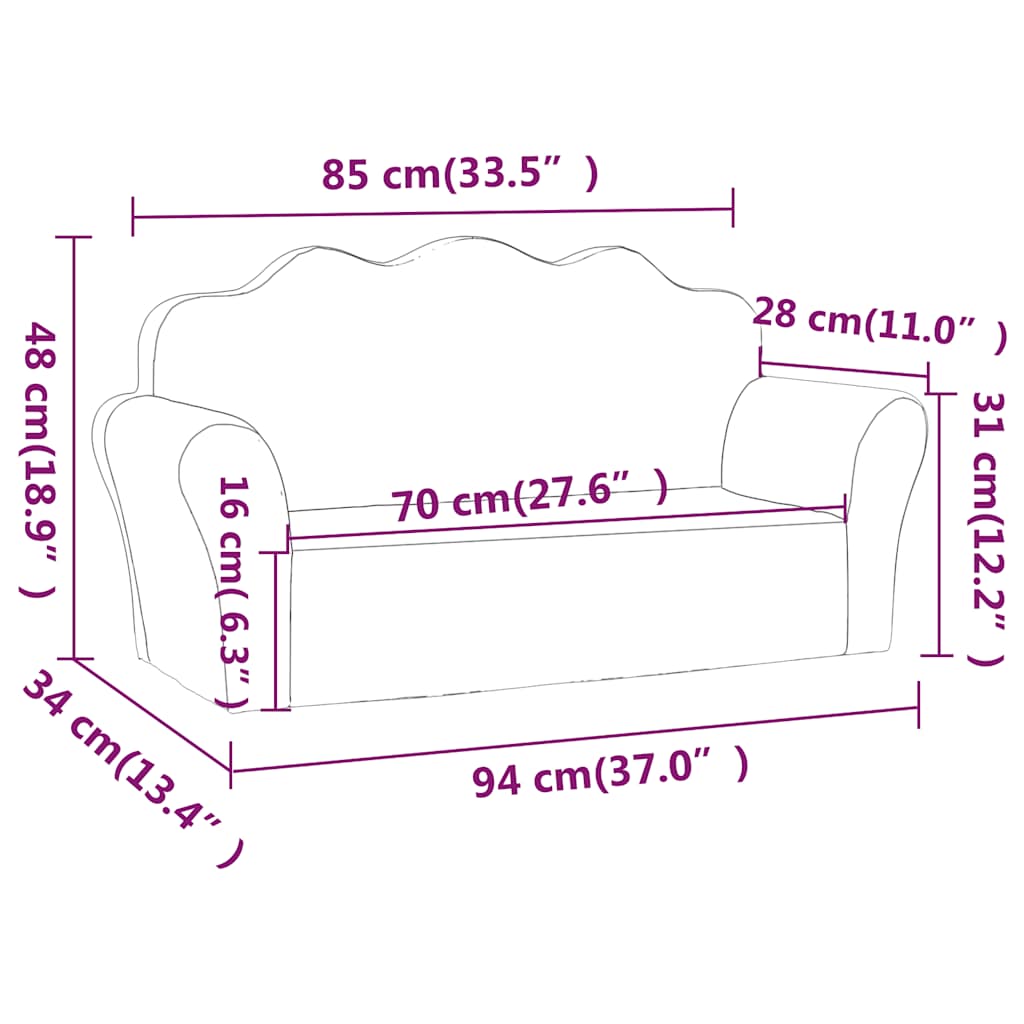 vidaXL Sofá infantil de 2 plazas de felpa suave color crema