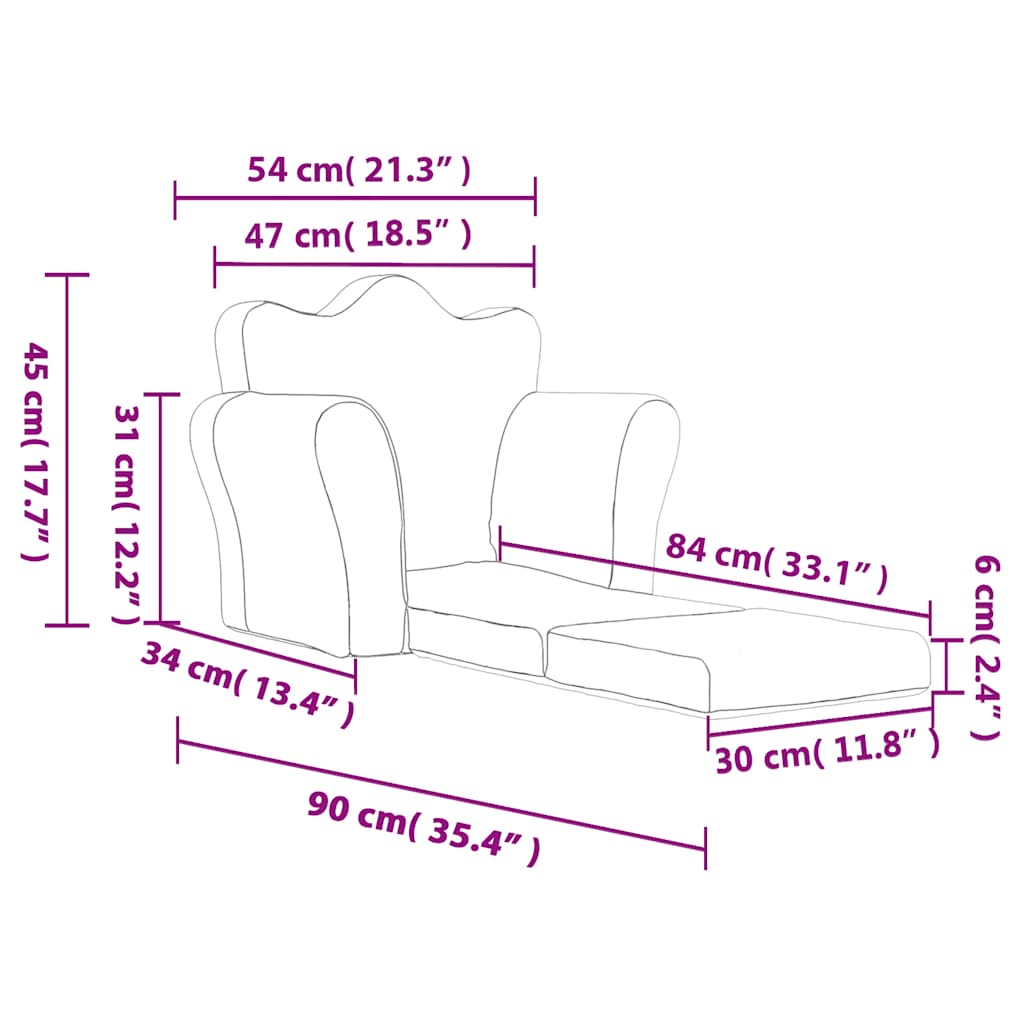 vidaXL Sofá cama infantil de felpa suave color crema