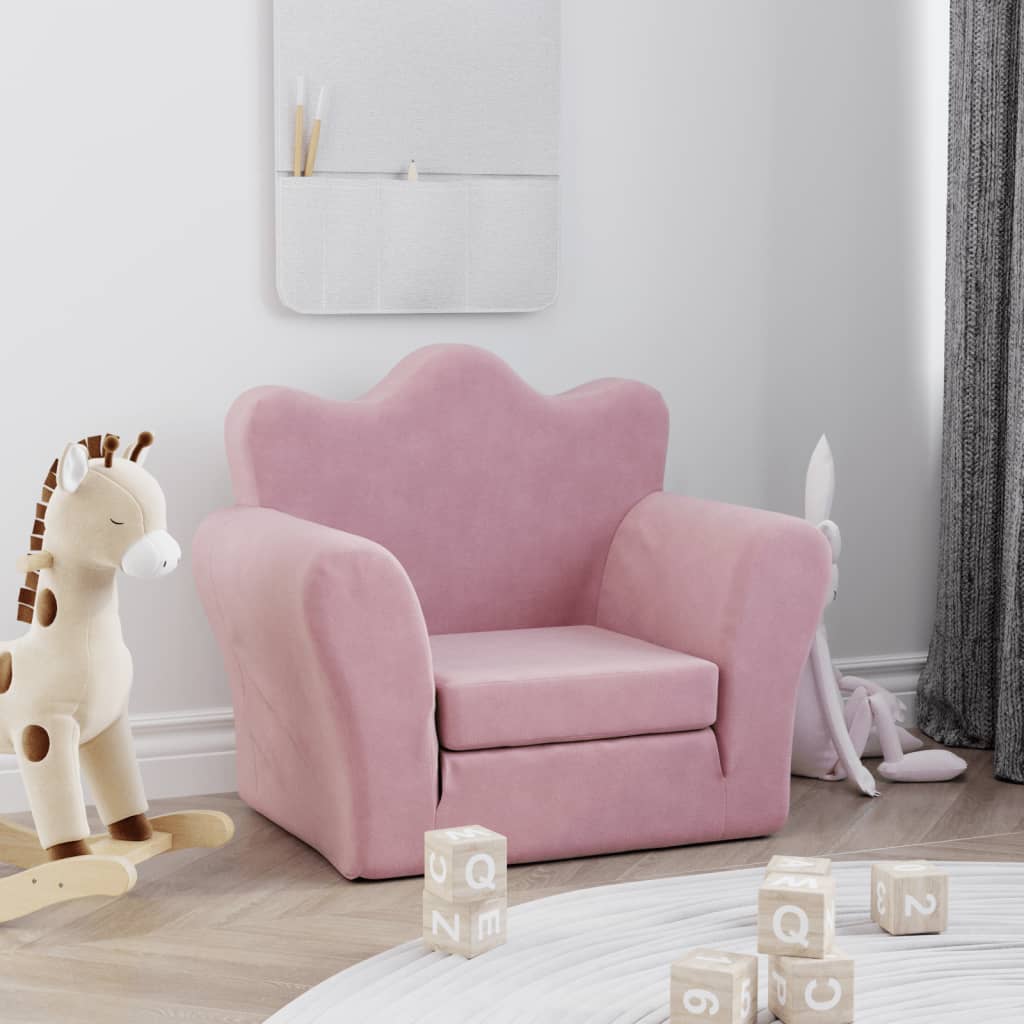 vidaXL Sofá cama para niños felpa suave rosa