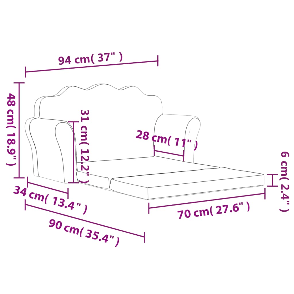 vidaXL Sofá cama de niños 2 plazas felpa suave gris claro