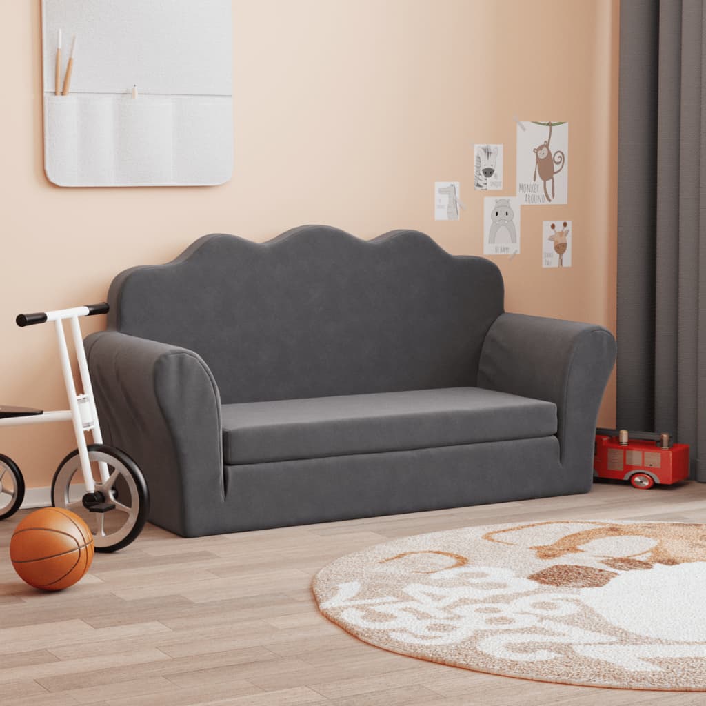 vidaXL Sofá cama de niños 2 plazas felpa suave gris antracita