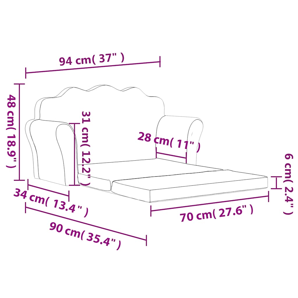 vidaXL Sofá cama de niños 2 plazas felpa suave crema