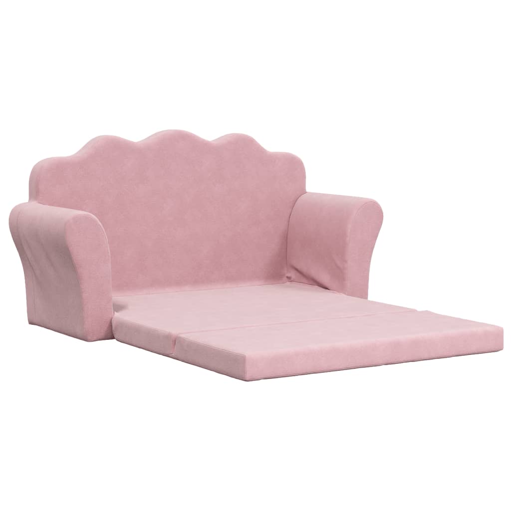 vidaXL Sofá cama para niños de 2 plazas felpa suave rosa