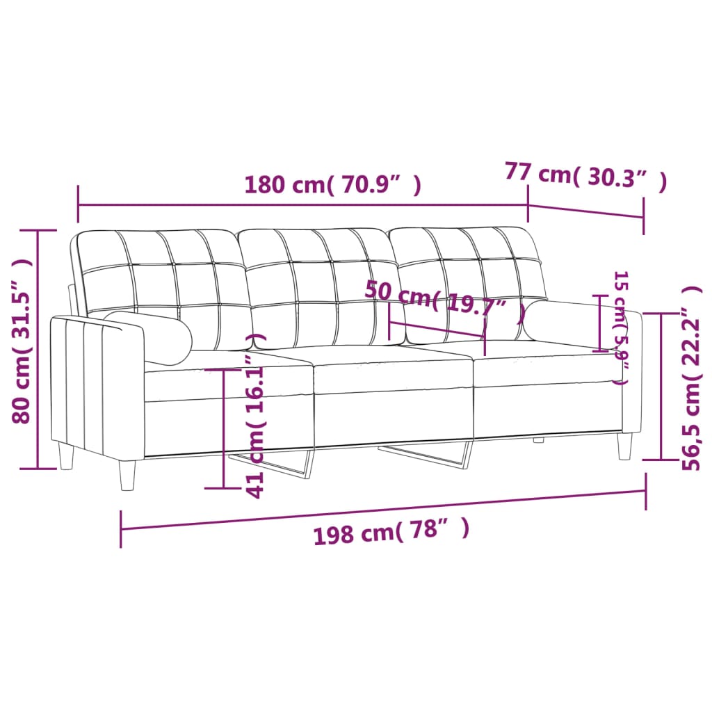 vidaXL Sofá de 3 plazas con cojines tela gris claro 180 cm