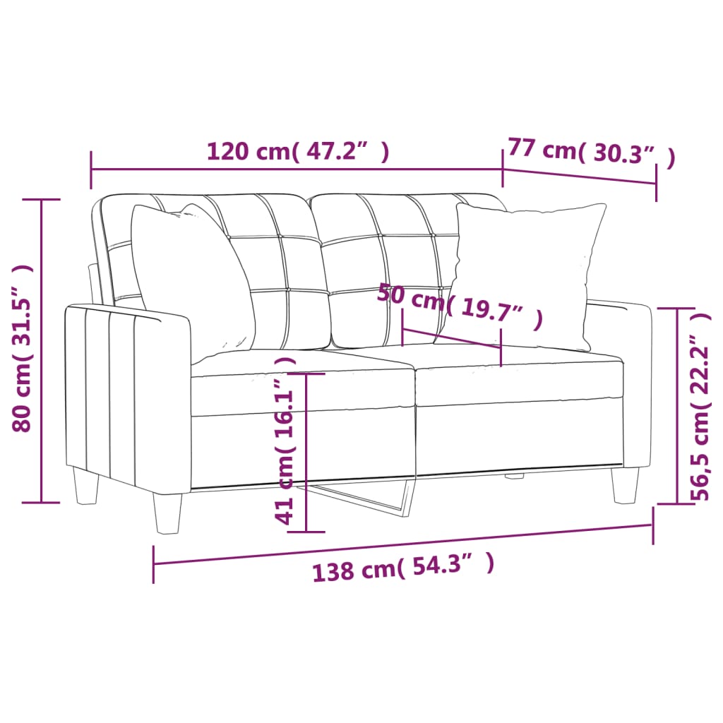 vidaXL Sofá de 2 plazas con cojines cuero sintético rojo tinto 120 cm