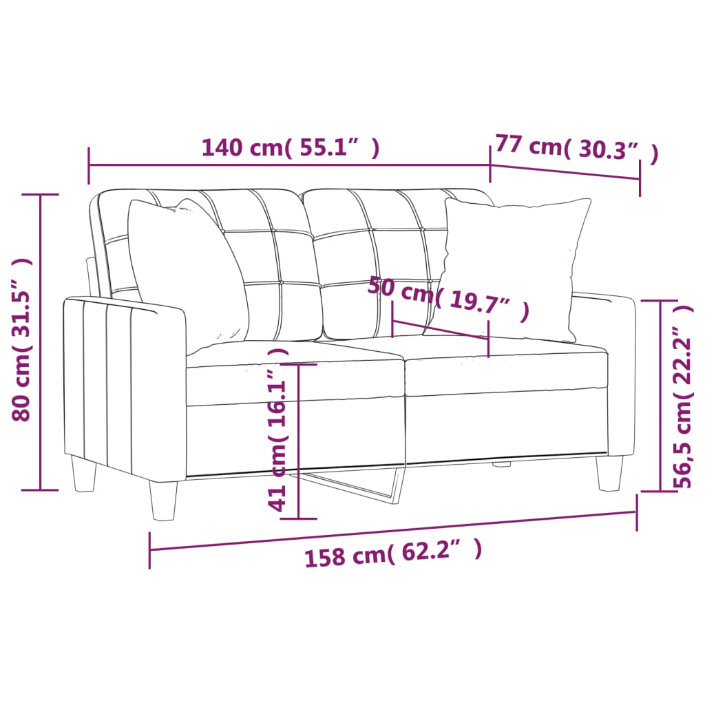 vidaXL Sofá de 2 plazas con cojines cuero sintético color crema 140 cm