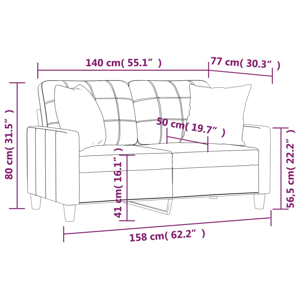 vidaXL Sofá de 2 plazas con cojines cuero sintético rojo tinto 140 cm