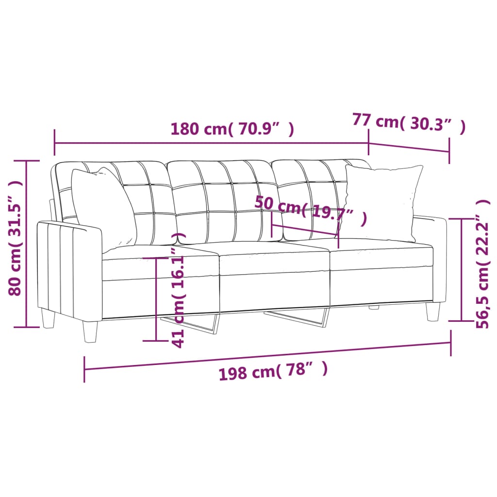 vidaXL Sofá de 3 plazas con cojines cuero sintético gris 180 cm