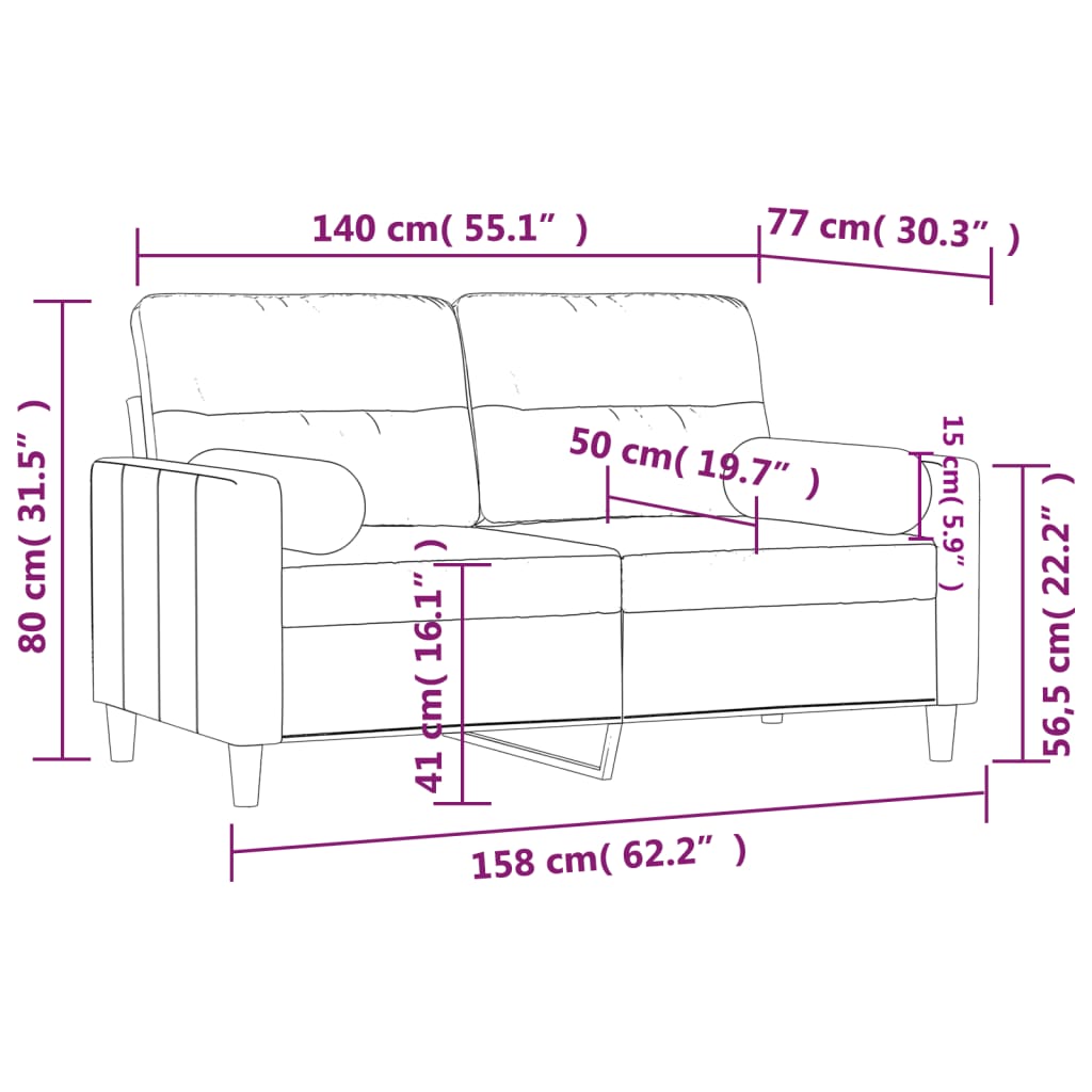 vidaXL Sofá de 2 plazas con cojines tela rojo tinto 140 cm