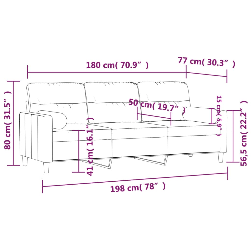 vidaXL Sofá de 3 plazas con cojines tela gris claro 180 cm