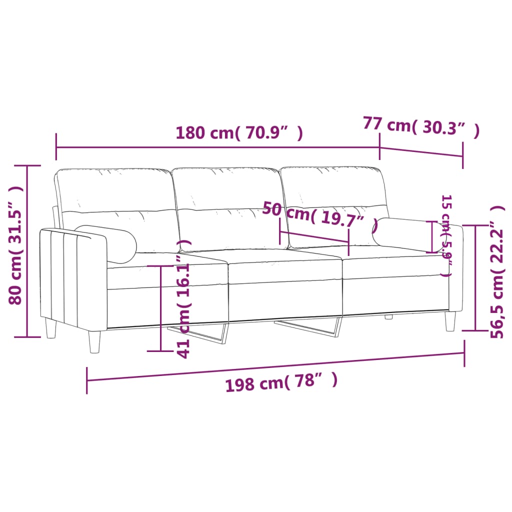 vidaXL Sofá de 3 plazas con cojines tela gris oscuro 180 cm