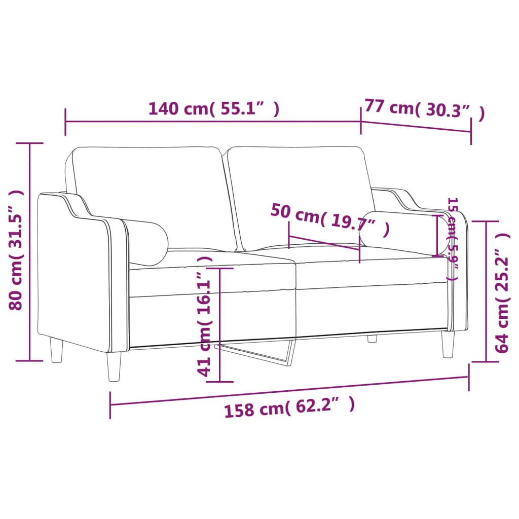 vidaXL Sofá de 2 plazas con cojines tela rojo tinto 140 cm