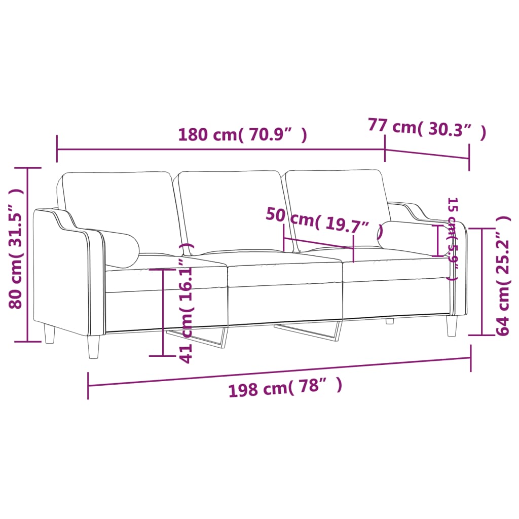 vidaXL Sofá de 3 plazas con cojines tela gris claro 180 cm