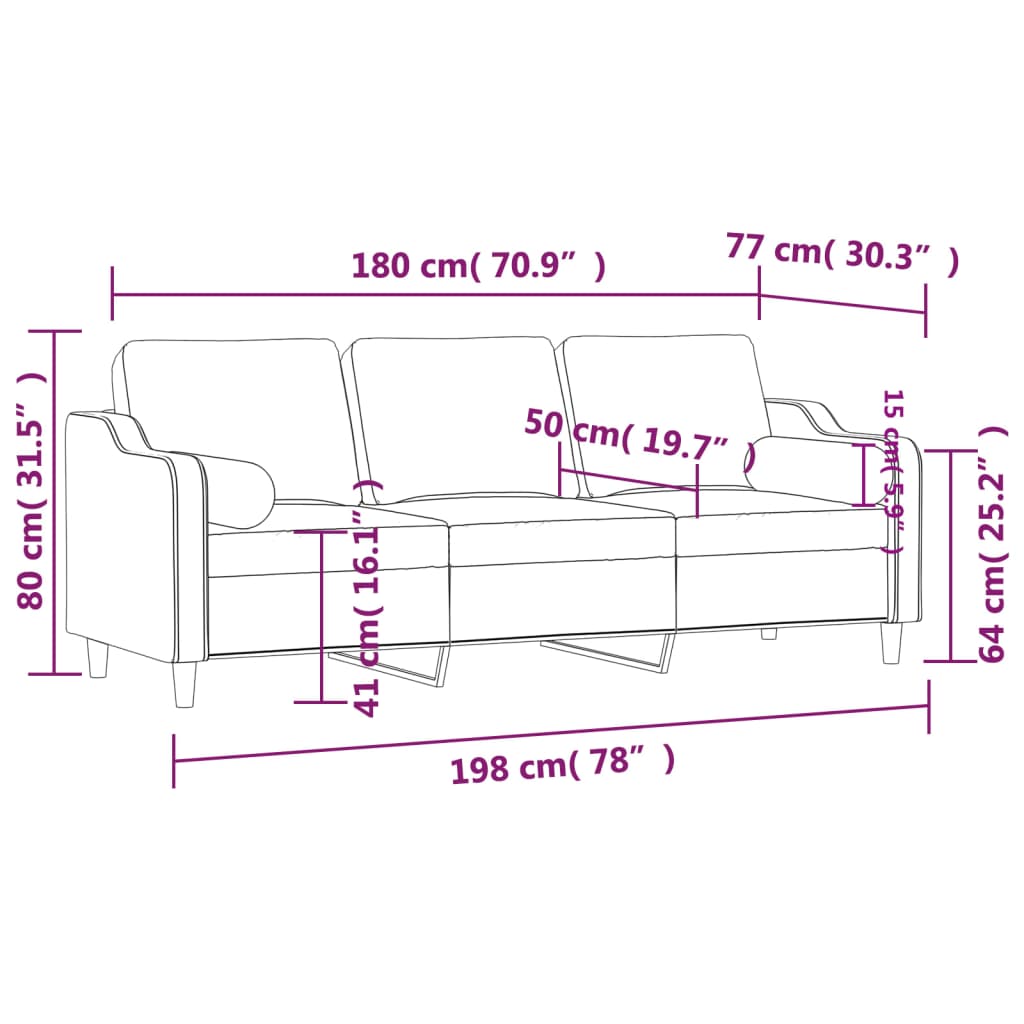 vidaXL Sofá de 3 plazas con cojines tela gris oscuro 180 cm