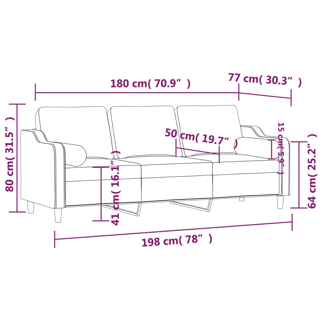 vidaXL Sofá de 3 plazas con cojines tela amarillo claro 180 cm