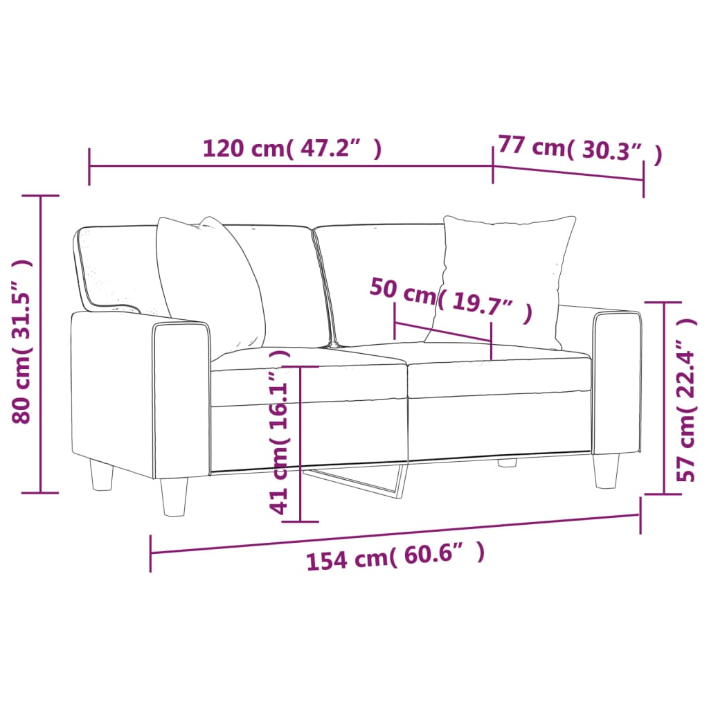 vidaXL Sofá de 2 plazas con cojines cuero sintético rojo tinto 120 cm