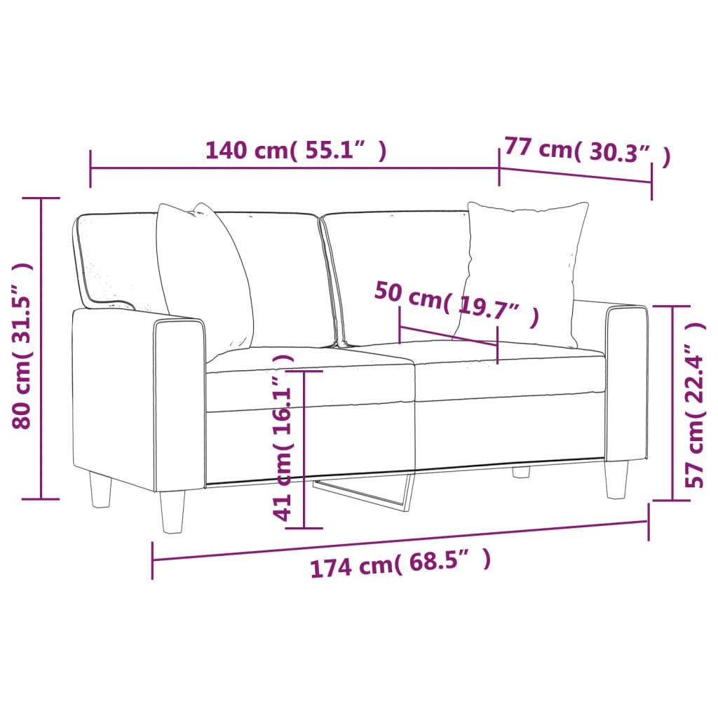 vidaXL Sofá de 2 plazas con cojines cuero sintético rojo tinto 140 cm