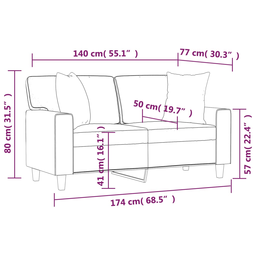 vidaXL Sofá de 2 plazas con cojines cuero sintético capuchino 140 cm