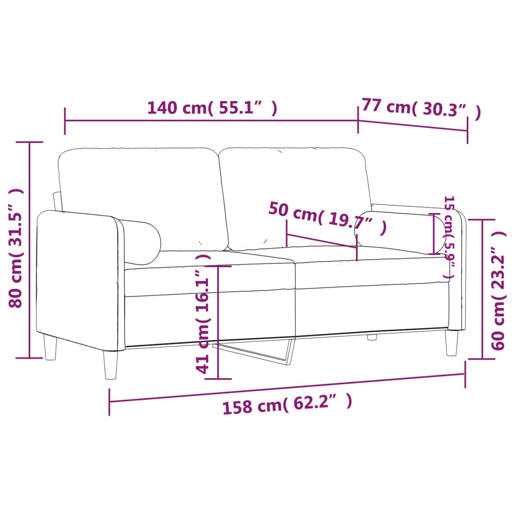 vidaXL Sofá de 2 plazas con cojines terciopelo rojo tinto 140 cm