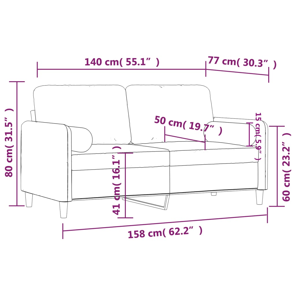 vidaXL Sofá de 2 plazas con cojines terciopelo color crema 140 cm