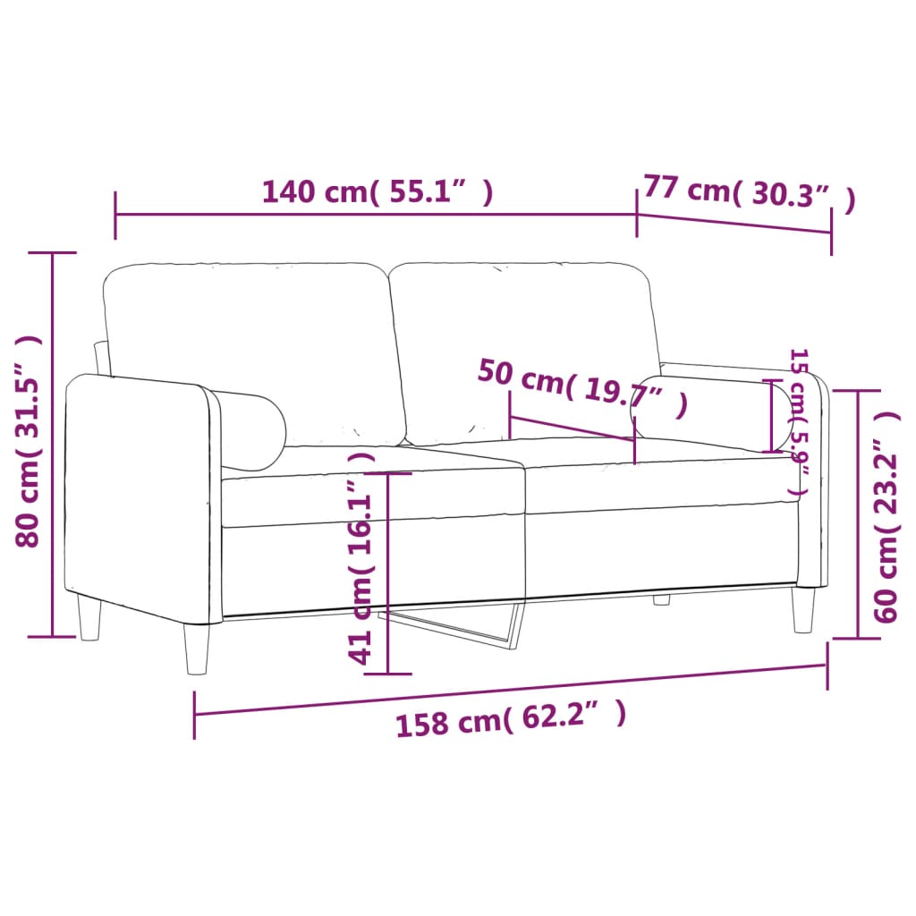 vidaXL Sofá de 2 plazas con cojines terciopelo azul 140 cm