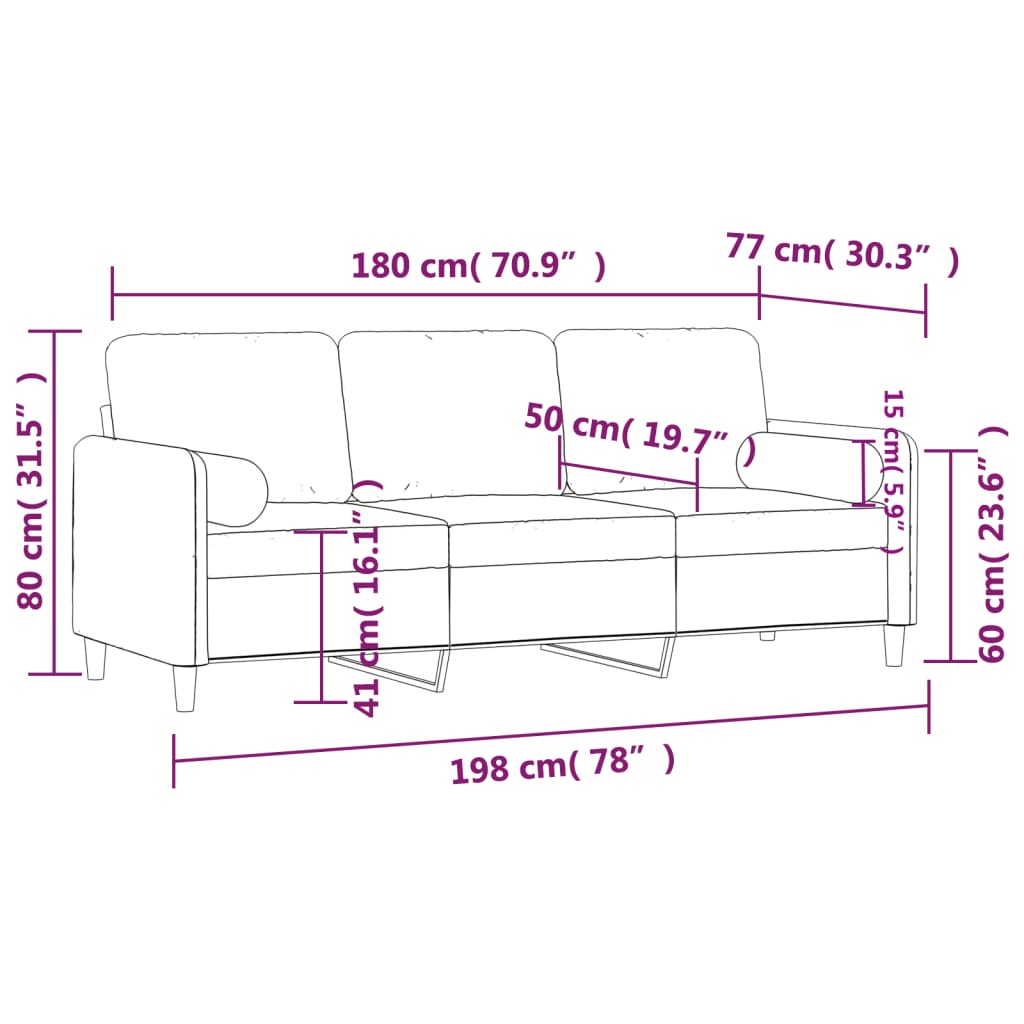 vidaXL Sofá de 3 plazas con cojines terciopelo amarillo 180 cm